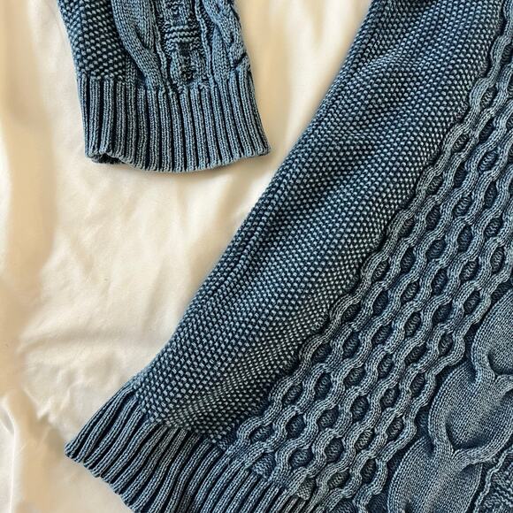 J Jill Blue Cable Knit Pullover Sweater Wmns L Tall Fisherman Casual - Picture 3 of 9